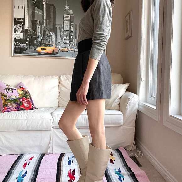 Zara linen blend dark grey mini skirt - Picture 4 of 15